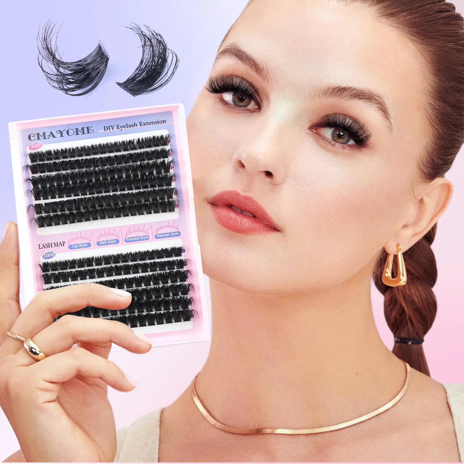 

DIY Color False Eyelashes Single Tuft Hair 80 + 100D Thick False Eyelashes with Glue Tool Set Make Up Lashes