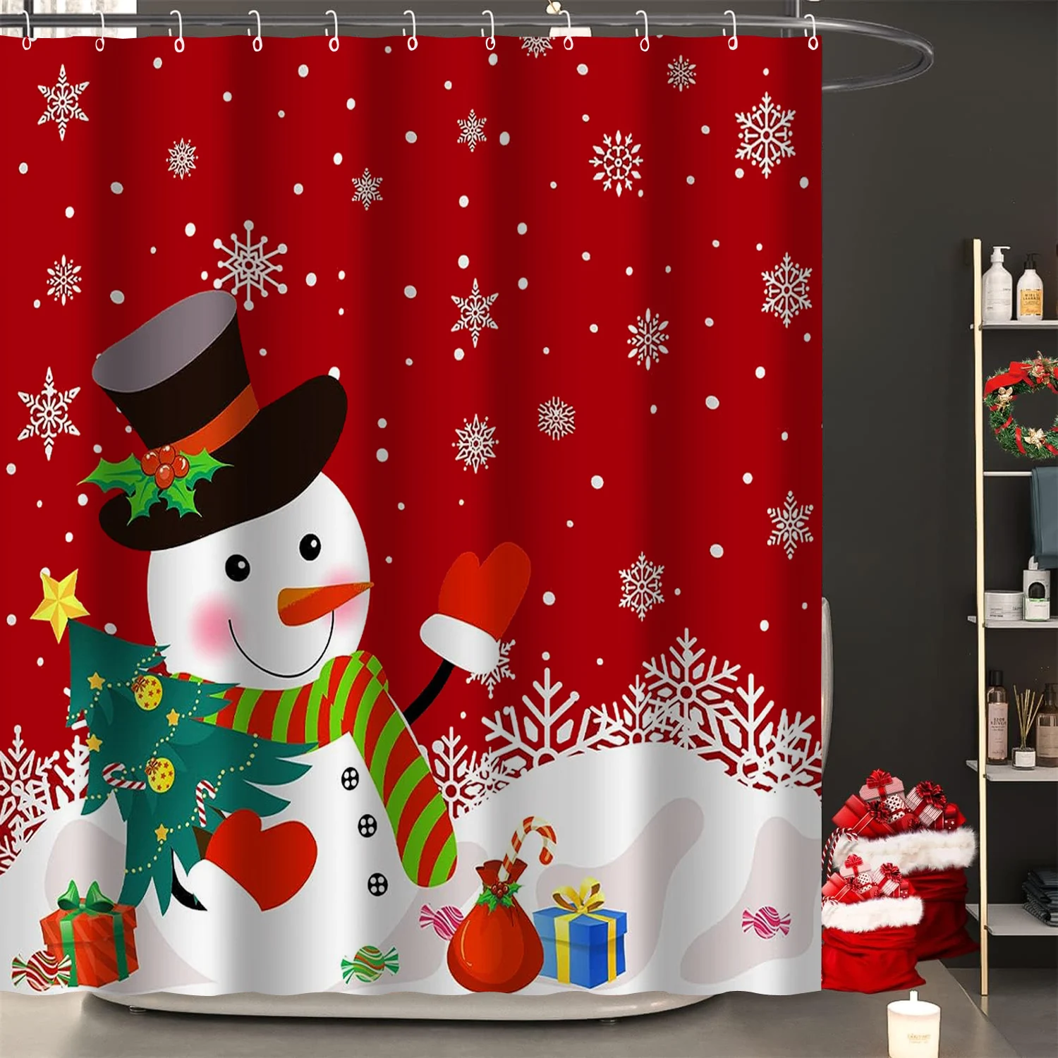 

Christmas Decorative Printing Hook Shower Curtain Modern Polyester Mechanical Processing Waterproof Bathroom