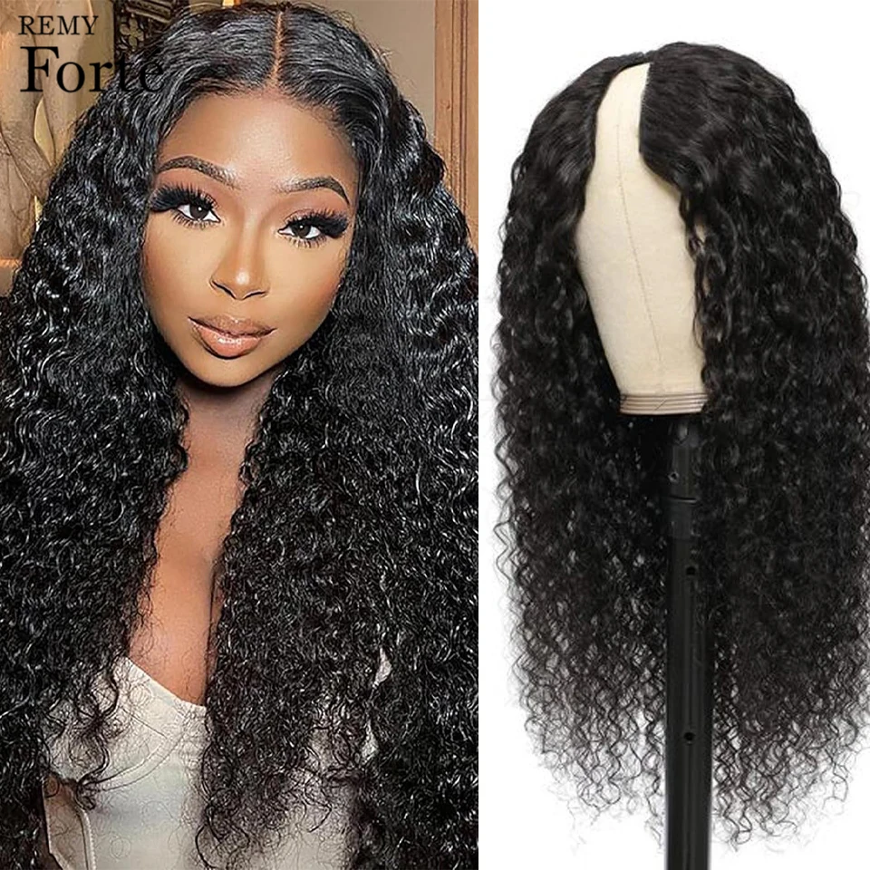 

Natural Black Water Wave V Part Wig Human Hair Remy Full Machine Made Wig Cheap 180% Density Deep Curly U Part Wig Human Hair