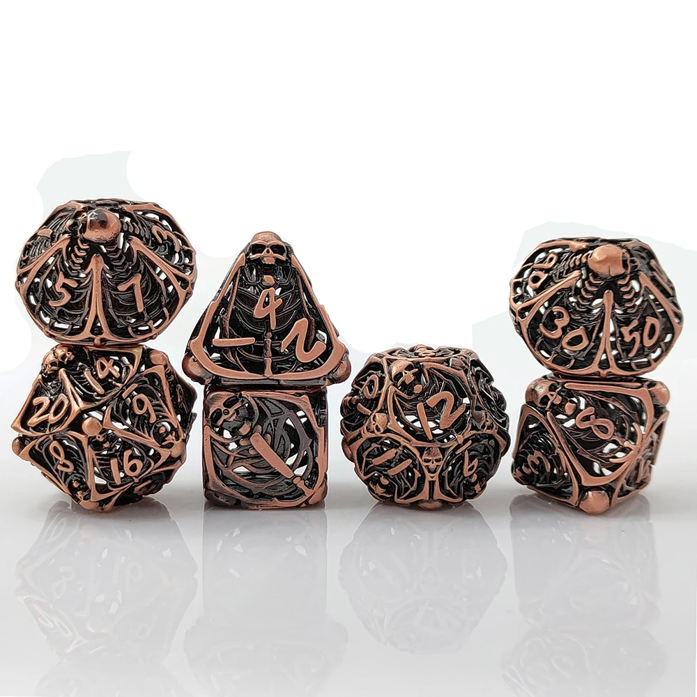 7Pcs/Set DND Hollow Copper Metal Dice Polyhedral D&D Dice D+D Used For Dungeon and Dragon Pathfinder Role Playing Game(RPG)/MTG