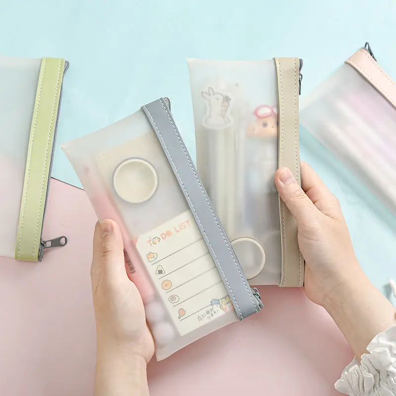Gift Transparent Pencil Bag for Girls Korean Version Internet Celebrity Simple Junior High School Supplies Kawai Stationery Box