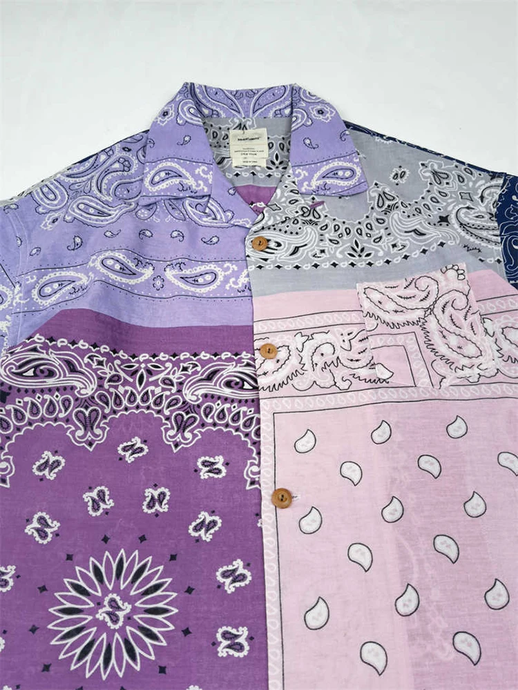 Retro Cashew Flower Short Sleeve Cuban Collar Shirt Hawaiian Style Trendy Flip Collar Loose Japanese Shirts