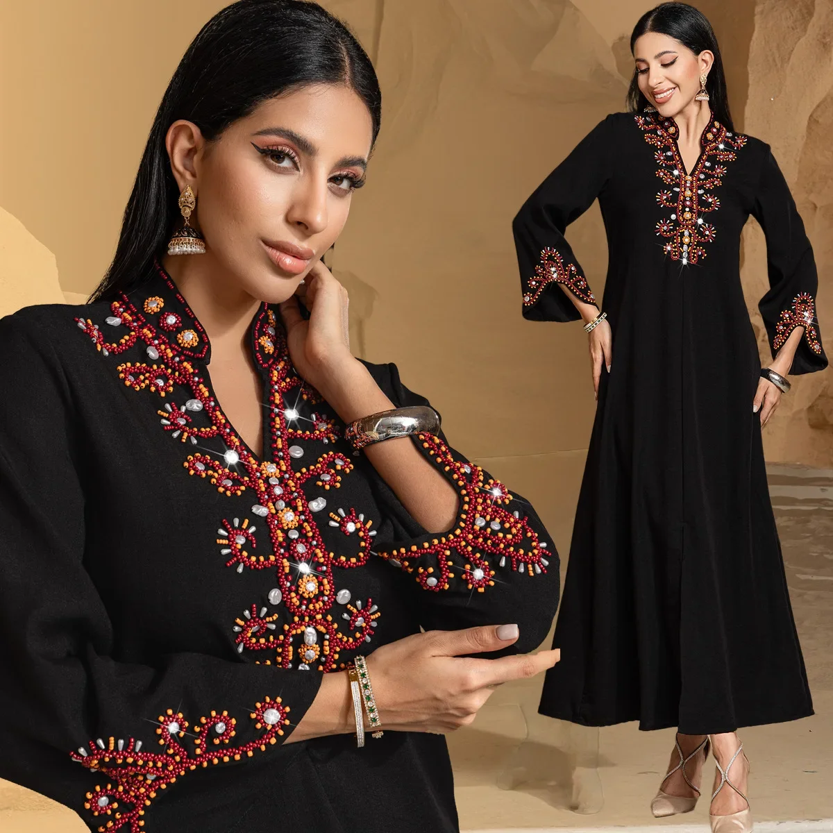 

Dubai Morocco Women Embroidery Abaya Muslim Dress Saudi Turkey Kaftan Eid Djellaba Ramadan Islam Clothes Musulmane Femme Vestido