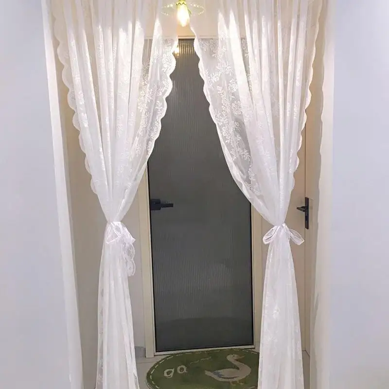 Blumenbestickter Spitzenvorhang mit Schlauchzug für Badezimmer, Schlafzimmer, kleine Fenster, Schrankabdeckung, staubdichte Vorhänge – Detail 12
