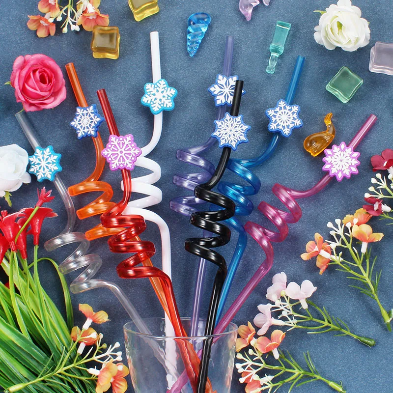 8-pack of snowflake-shaped straws, reusable, perfect as party favors, birthday party supplies, and wedding decorations
