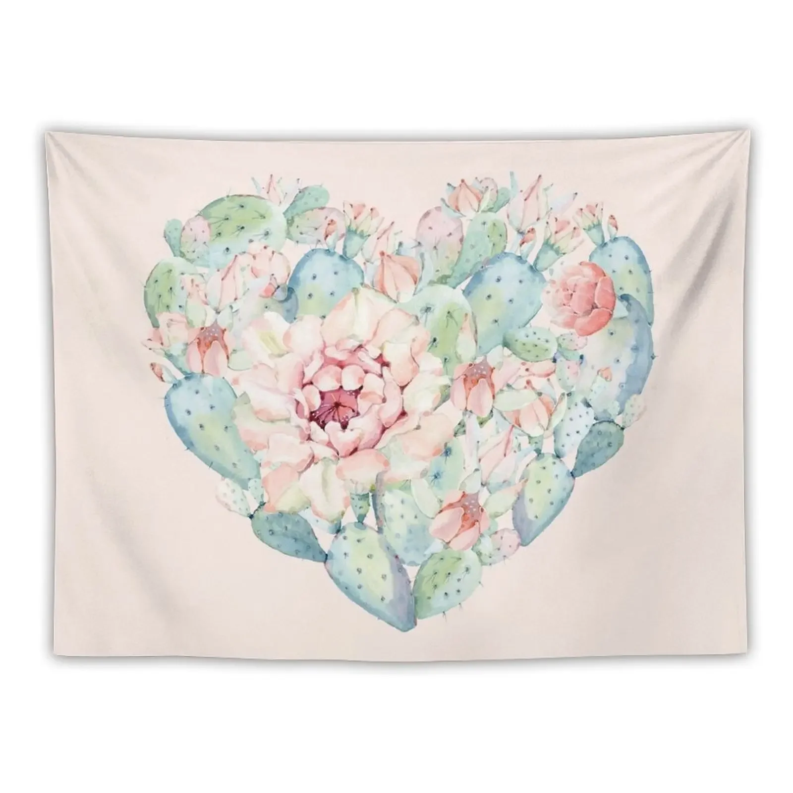 Pretty Cactus Heart Pink and Turquoise Desert Cacti Wall Art Tapestry Japanese Room Decor Kawaii Room Decor Tapestry