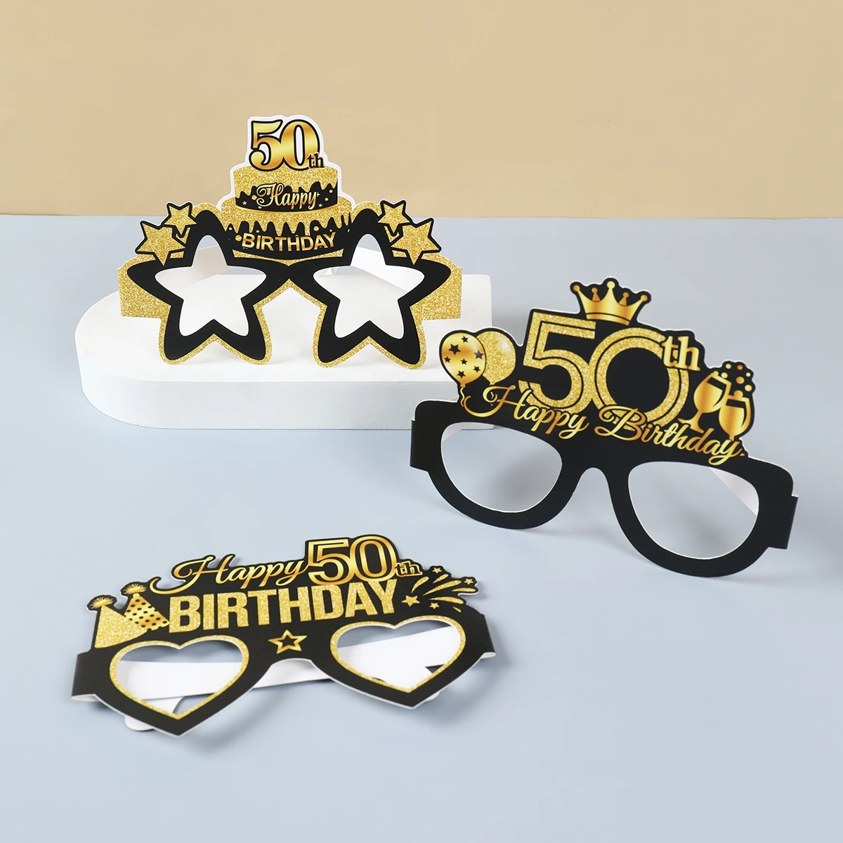 Gafas de papel de cumpleaños de oro negro, decoración de fiesta de cumpleaños de 18, 40, 50 y 60 años, accesorios para fotos, regalos de bricolaje