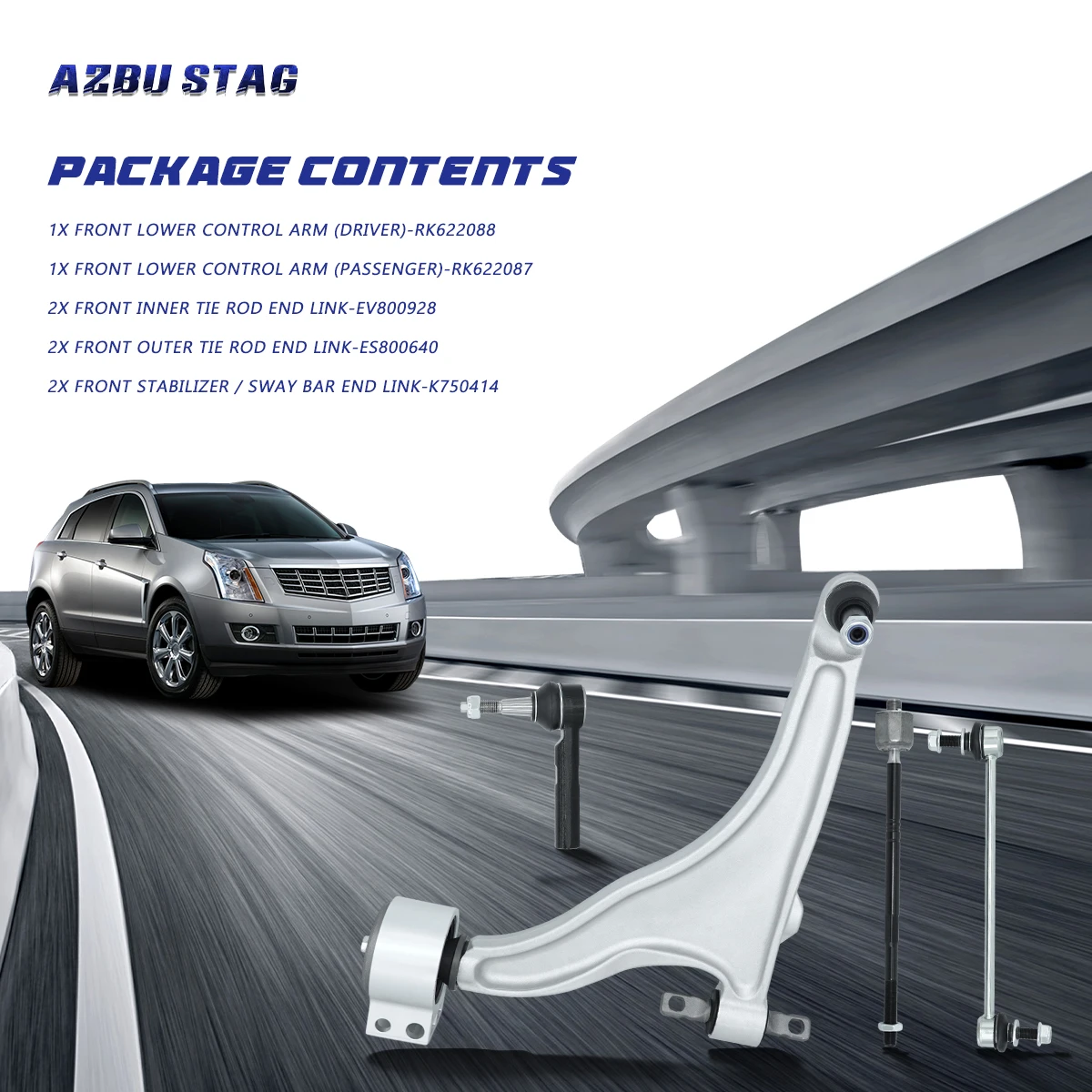 AzbuStag 8Pcs Front Lower Control Arm Sway Bar Tie Rod End Link for CADILLAC SRX 2010 2011 2012 2013 2014 2015 2016  20984481