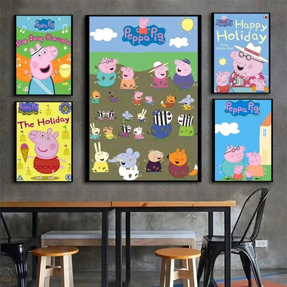 1pc Poster Kawaii P-Peppa Pig Poster Paper Print Home Bedroom Entrance Bar Cafe Art Painting Decoration