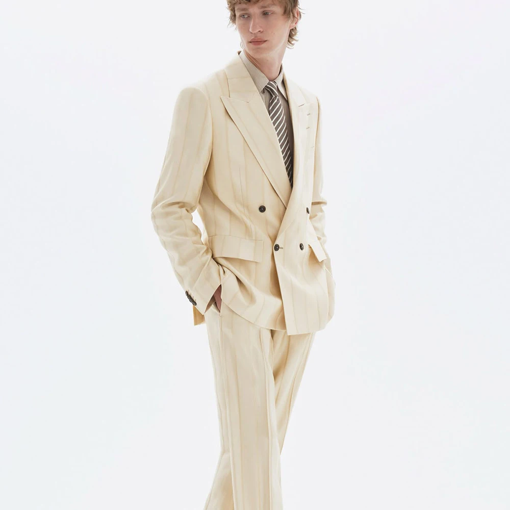 

Solid color Men's Suits Fashion Business 2 Piece Jacket Pants Sets High Quality Duoble-Breasted Peak Lapel Male Clothing Outfits