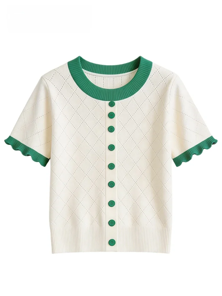 

Cara CLUB plus Size Women's T-Shirt Short Sleeve round Neck Splice Design Casual Style Breathable Spring Summer Top
