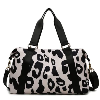 Bolso de viaje de nailon con estampado de leopardo para mujer, bolsa de mano grande de nailon para Fitness, gimnasio, fin de semana, separación húmeda y seca, novedad de 2022
