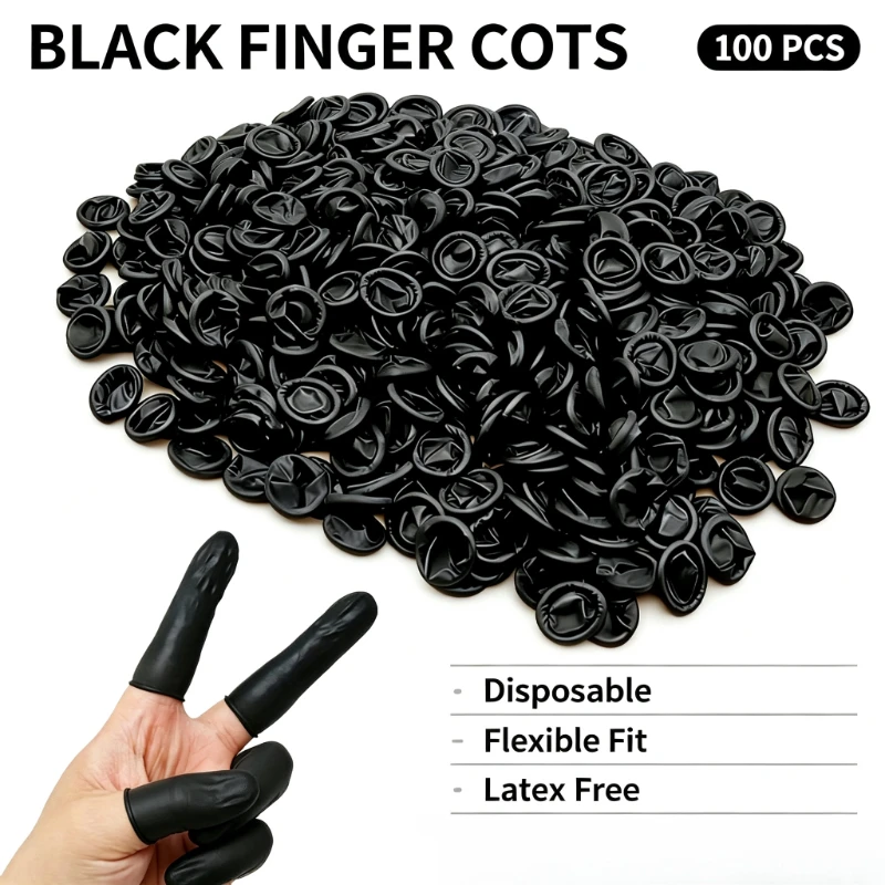 100PCS Black Disposable Finger Covers Multi‑Function Fine Surface Cleaning Fingertip Use for Beauty and Tattoo Work Tools