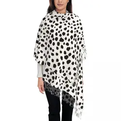 Dalmatian Cartoon Spot Dog Scarf Women Winter Fall Pashmina Shawl Wrap Skin Texture Large Scarves with Tassel for Evening Dress