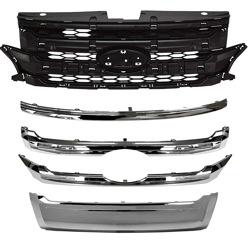 

For Edge 2011-2014 Front Upper Center Lower Grille Trim Chrome&Grille 5PCS