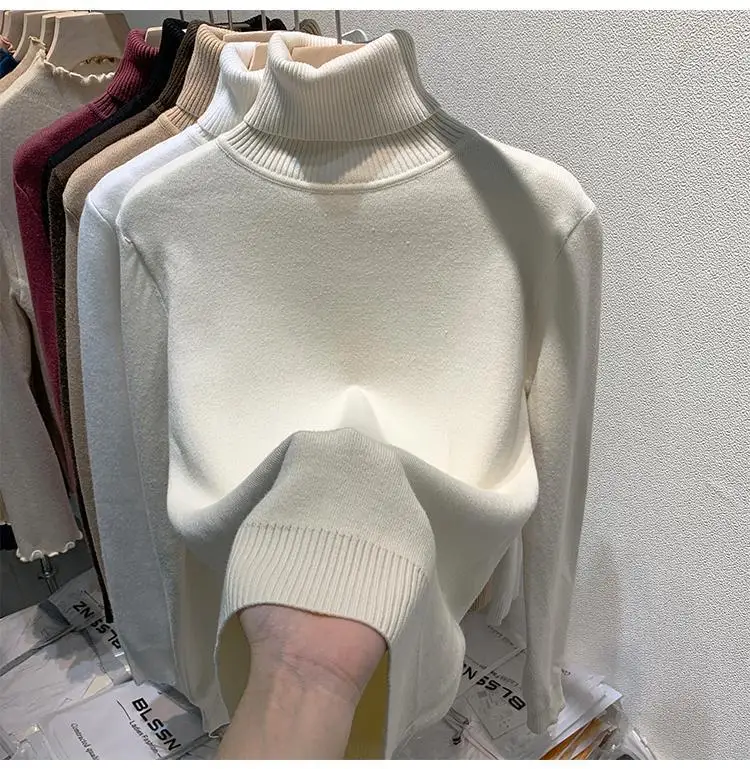 2025 New Thicken High Collar Pullover Women's Sweater Top Winter Warm and Soft Solid Color Inner Wear Bottoming Shirt