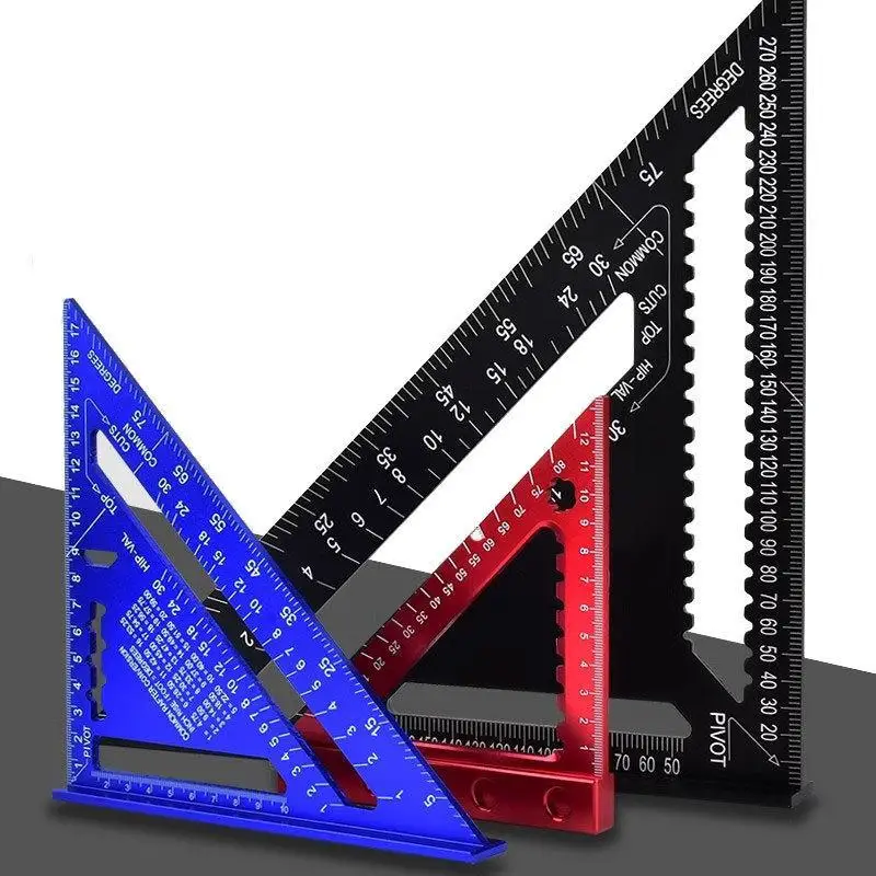【L】1Pcs Red Aluminum Alloy Triangle Ruler High Precision Clear Scales For Woodworking Carpentry Construction Measuring