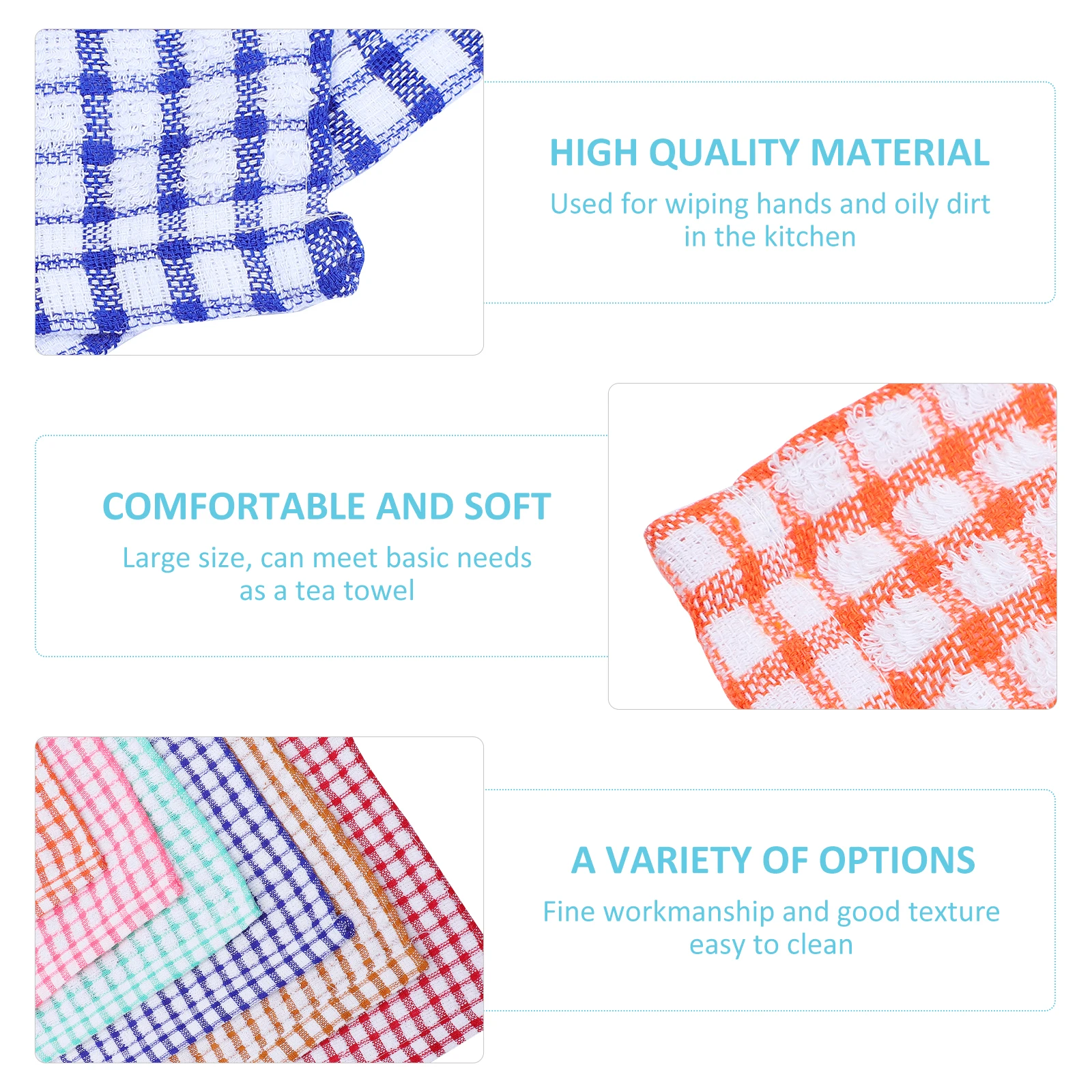 

6 Pcs Cotton Towels Grid Pattern Kitchen Tea Double Sided Reusable Cleaning Cloth Dishes Plates Spoons Strong Detergency No