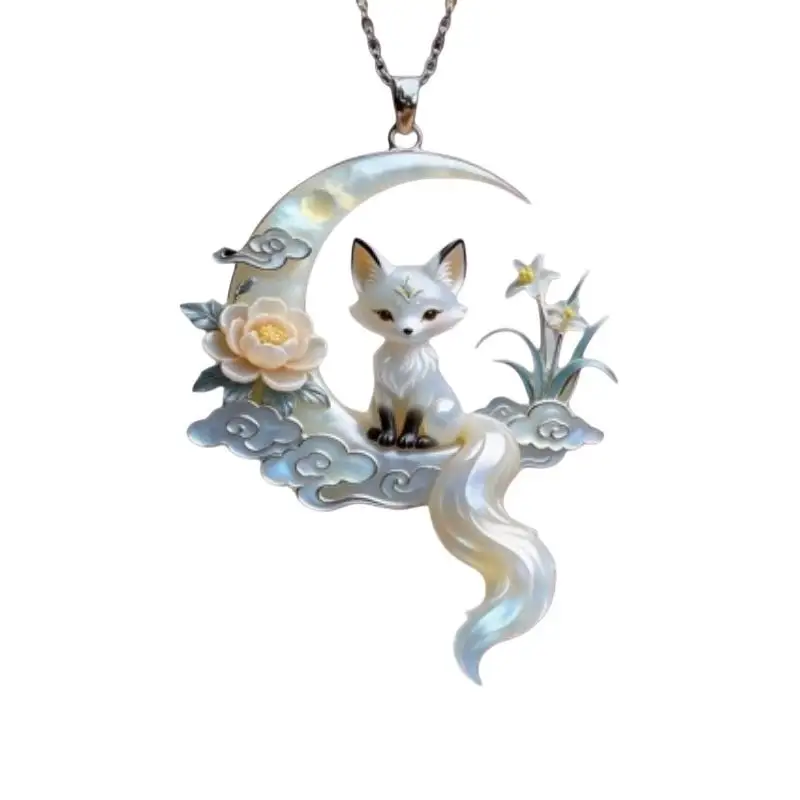 1 Stück Retro Mondfuchs Anhänger Halskette Dünne Kabelkette Eleganter Chinesischer Stil Hanfu Accessoires Schmuck Geschenk – Detail 8