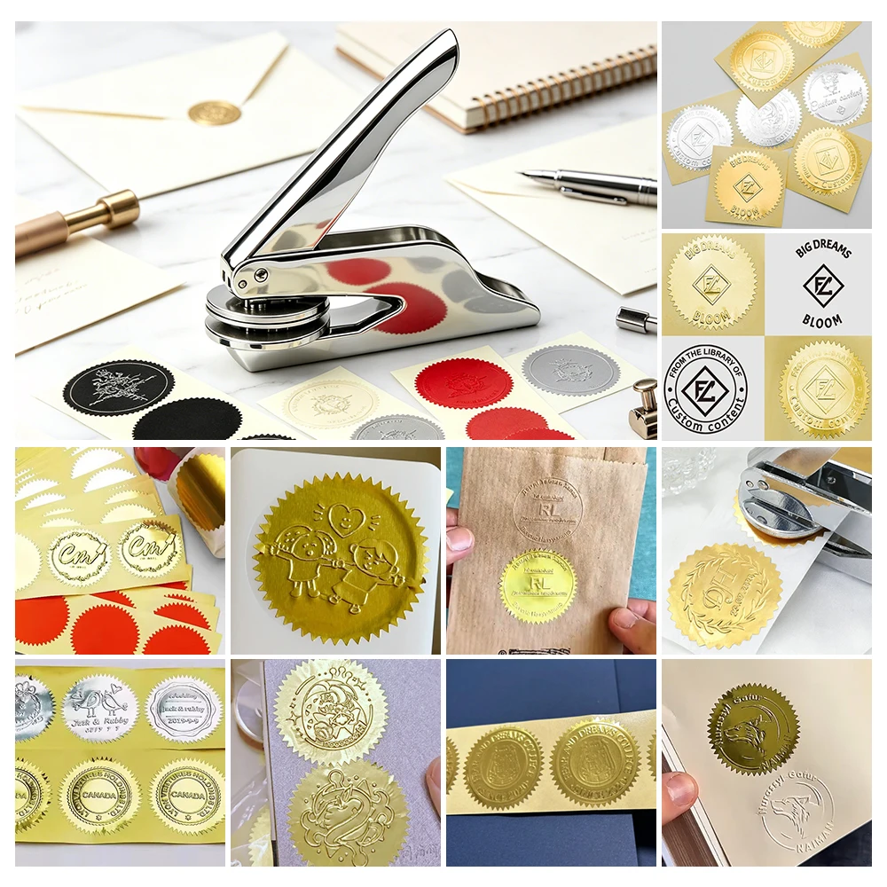 Custom Embosser Stamp Personalized Logo Handheld Embossing Seal for Book Library Wedding Envelope Invitation Card DIY Paper Gift