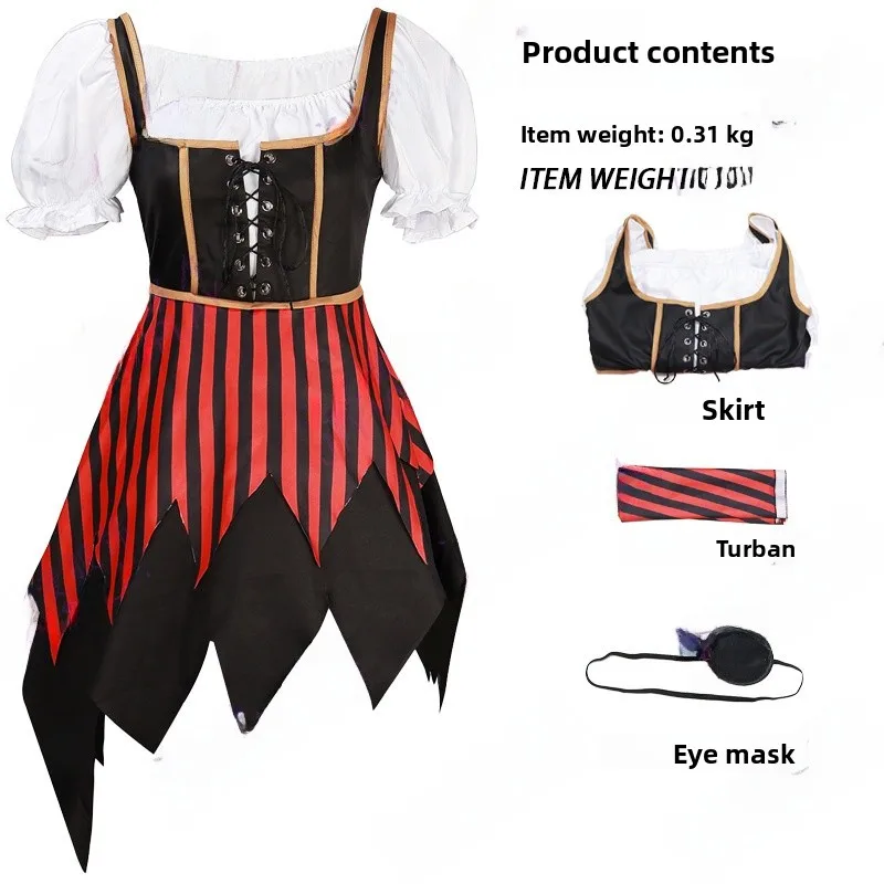 

Women's loween Performance Costume Pirate Sle Red And Bla Striped Outfit Stage Performance Traditional Chinese Ethnic ...