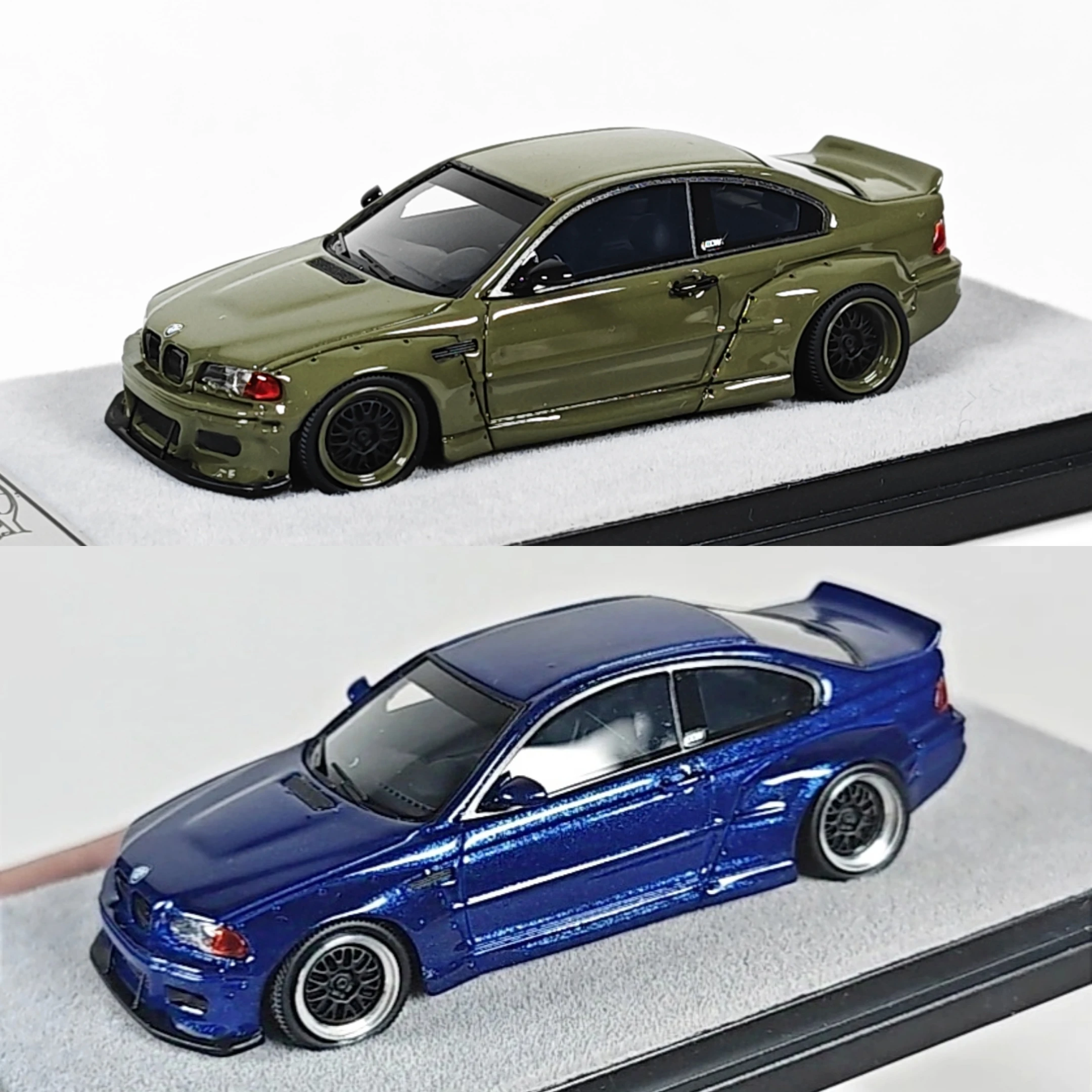 1:64 BMW M3 CSL E46 Wide body modified low party simulation alloy static car model car, adult collection, room decoration.