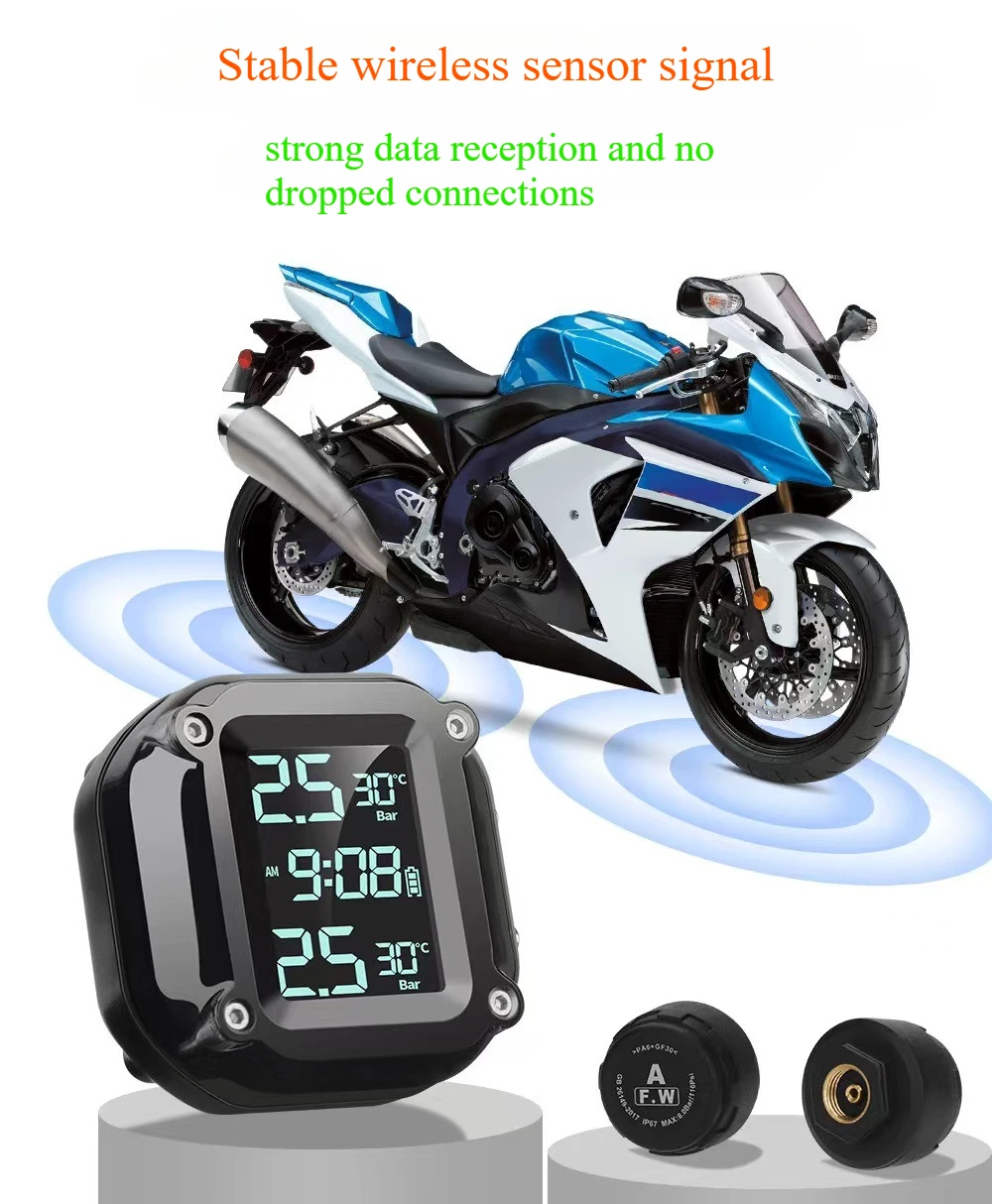 

USB powered by Motorcycle TPMS Tire Pressure Monitoring System for Motorbike Motor Bike Scooter TMPS with 2 External Sensors
