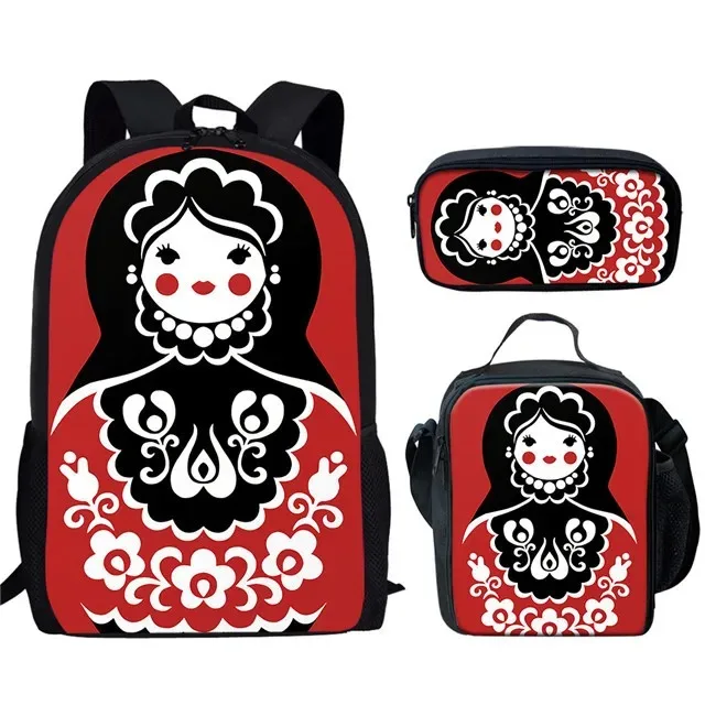 

Harajuku 3d print school backpack with russian dolls print, for student, laptop, lunch, pencil case, popular, new, 3pcs/set