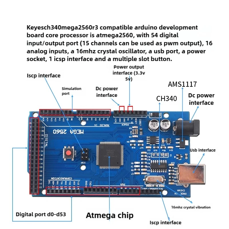 MEGA2560 MEGA 2560 R3 (ATmega2560-16AU CH340G) AVR USB Board Development Board MEGA2560 PRO For Arduino Expansion Board DIY Kit