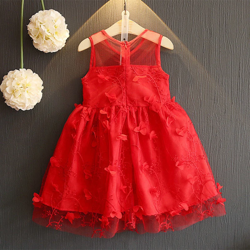 فستان صيفي للفتيات الصغيرات من الدانتيل فساتين حفلات أنيقة بدون أكمام مطرزة بالزهور للفتيات فستان الشمس بعمر 2-3 سنوات