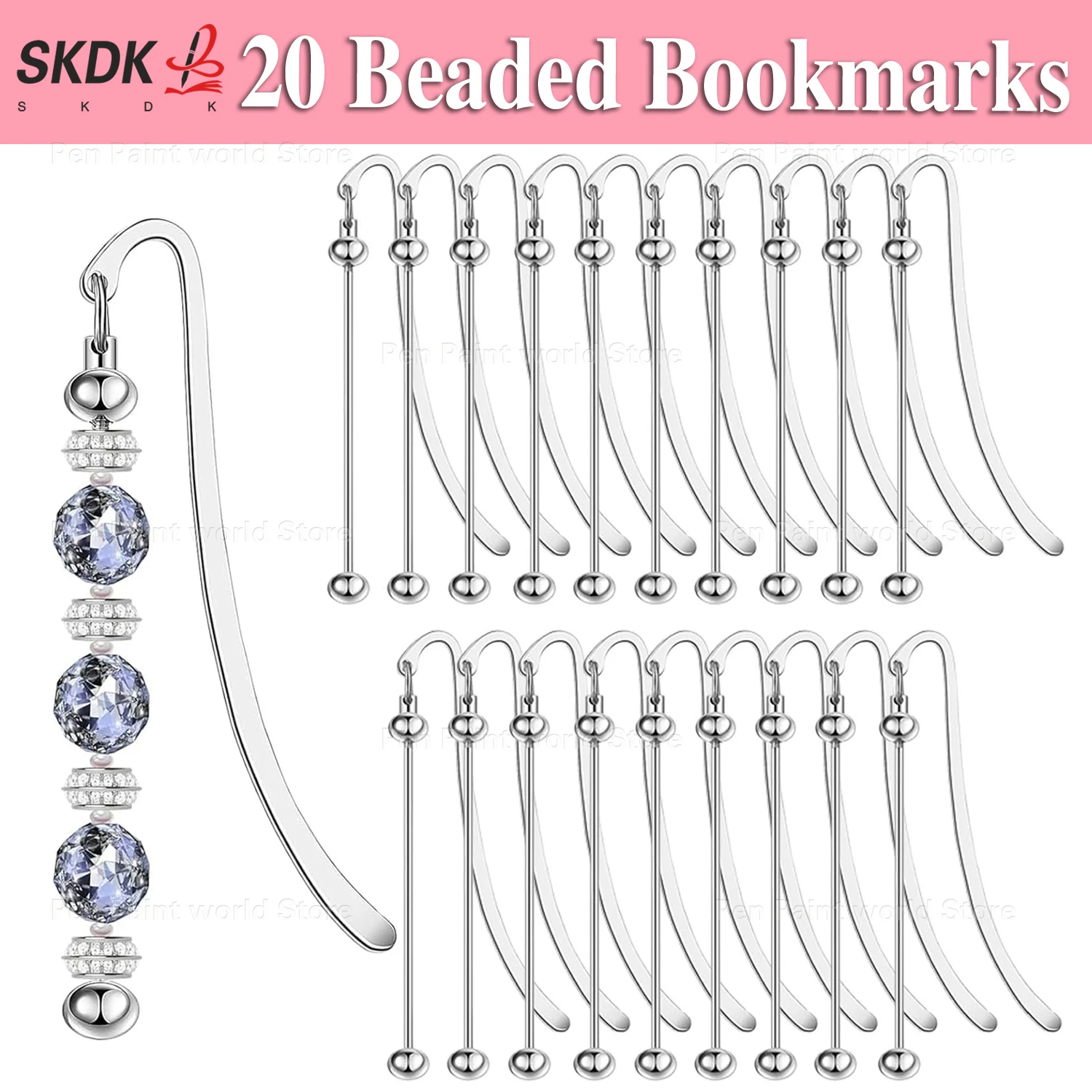 

20Pcs New Silver DIY Metal Bookmark - Elegant Beaded Page Holder for Students & Book Lovers, Wholesale Available