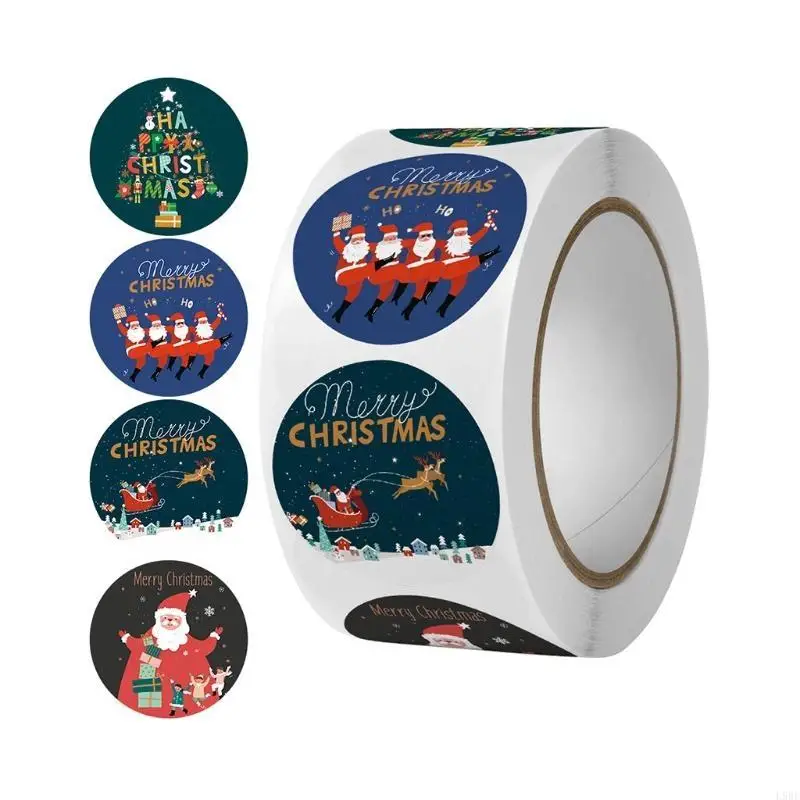 L9BE 500Pcs for Creative Xmas Package Sticker Wrap Label Roll Round Sealing Stickers Decorative Tag Business Supplies