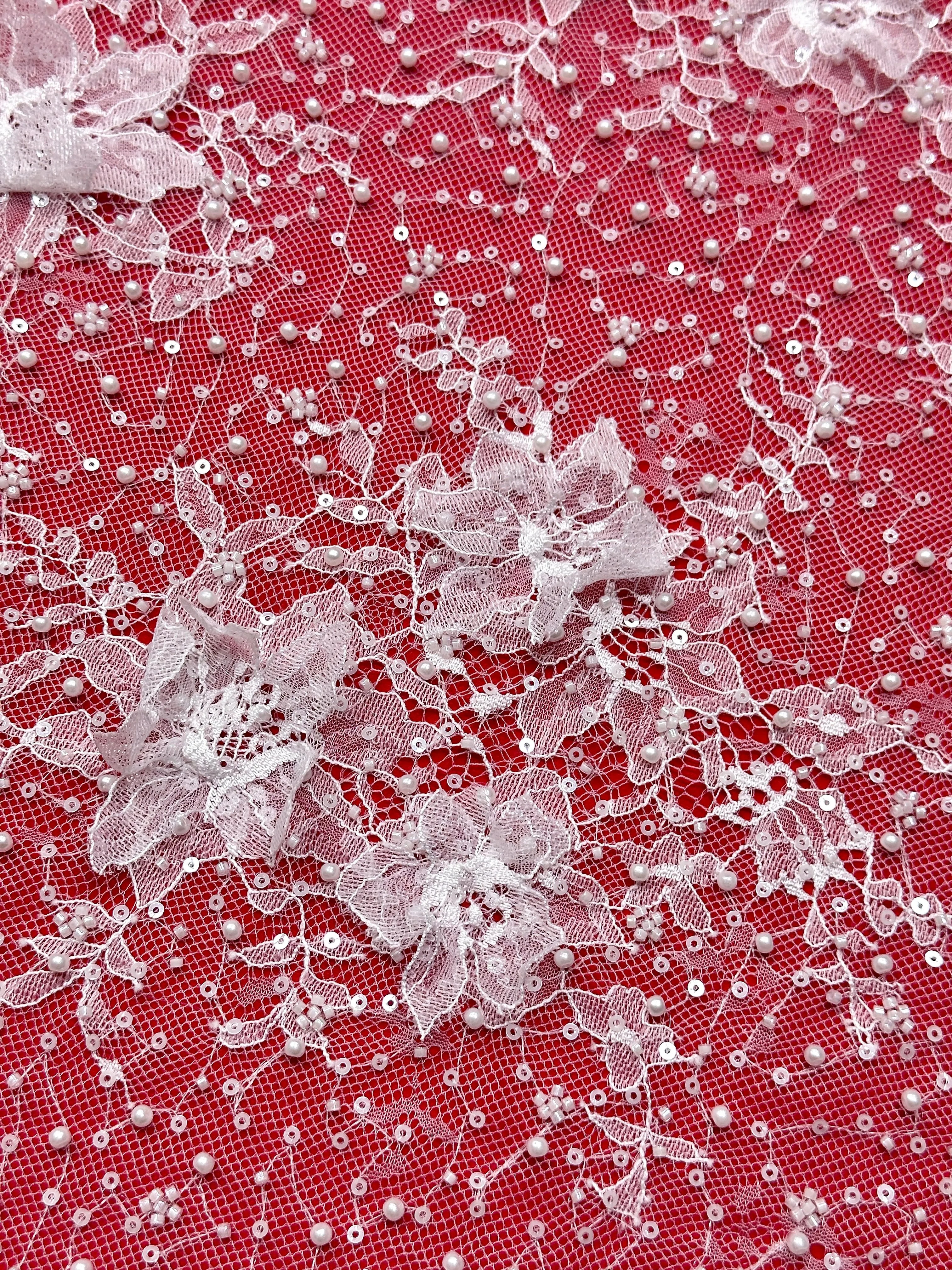 قماش شبكي لحفلات الزفاف من الدانتيل الفرنسي الفاخر 2026 مع ترتر شبكي فرنسي مطرز لفستان الحفلات ثوب الزفاف