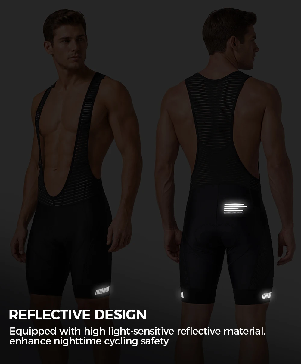 ZRSE Herren-Radhose mit Trägern, 5H-Polsterung, reflektierenden Streifen, hochelastisch, atmungsaktiver Netzstoff am Rücken, feuchtigkeitsableitend, mit Tasche, für Straßen- und Mountainbike. – Detail 12
