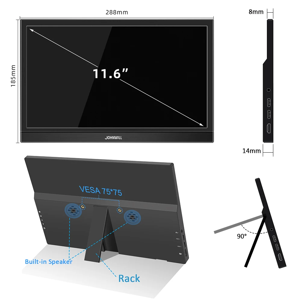 Imagem -05 - Monitor Secundário Compatível com Hdmi Monitor Portátil Tela Sensível ao Toque pc Portátil Ps4 Ps5 Raspberry pi 11.6 1366x768 60hz