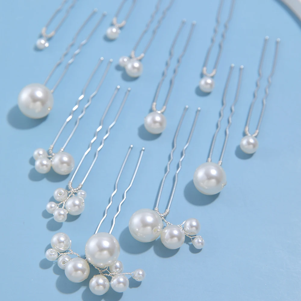 Simple Pearls Bridal Hair Pins Clips Set Handmade Wedding Prom Headpiece Girls Bobby Pin