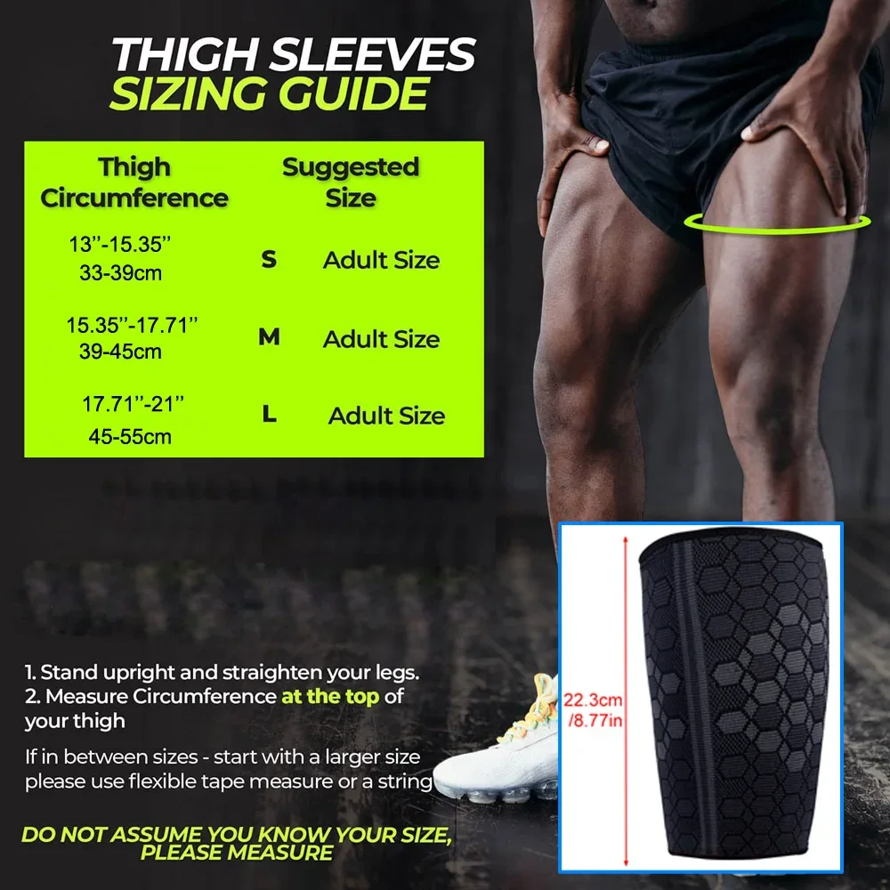 Thigh Compression Sleeves, Quad and Hamstring Support, Sports Upper Leg Sleeves for Men and Women, Breathable, Elastic, AntiSlip