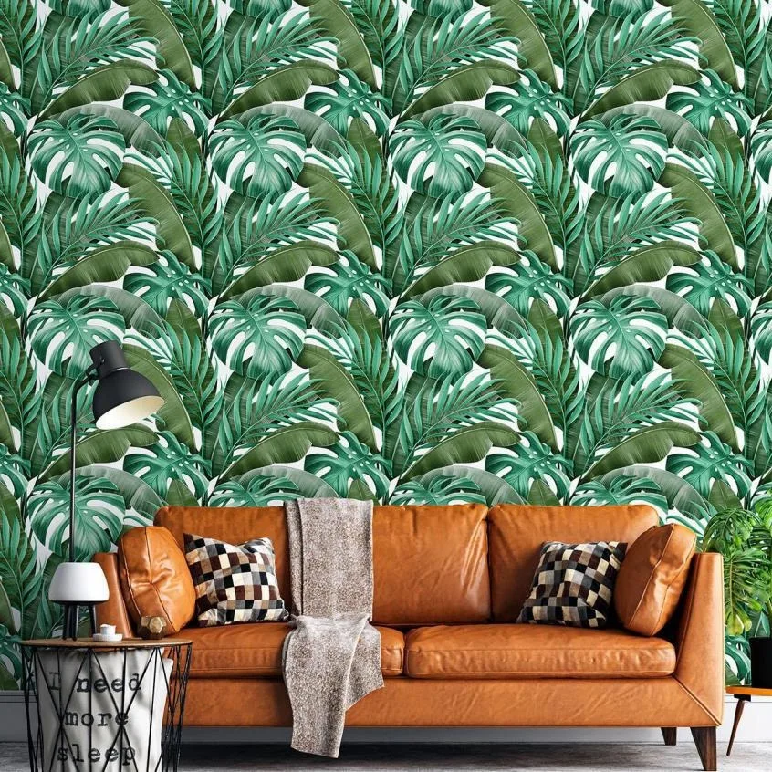 

3D Leaf Wall Papers Home Decor with Waterproof Feature,Ideal for Living Room Background, Dining Room Wallpaper Mural