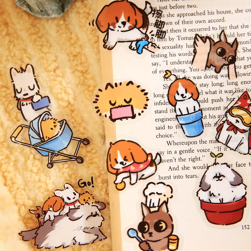 4 Styles Fun Dog PVC Stickers Dog Emotion Station Emojis Stickers Blessing Text Stickers Daily Decoration
