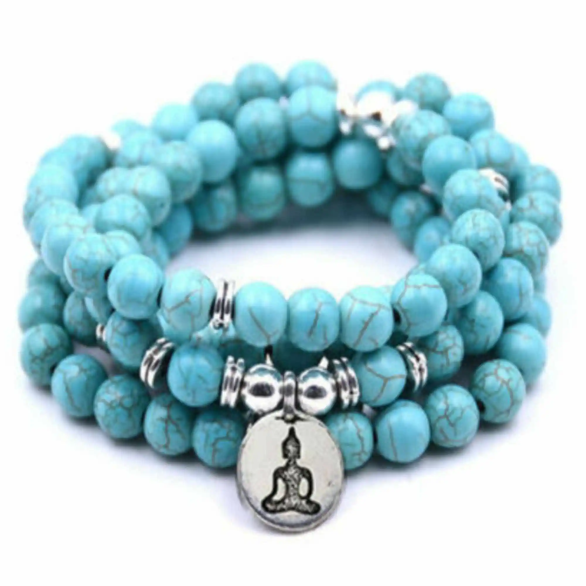 

8mm Natural 108 turquoise Yoga people Pendant necklace Crafted Teens Bangle Gift Trendy Custom Durable Charm Fabric Contemporary