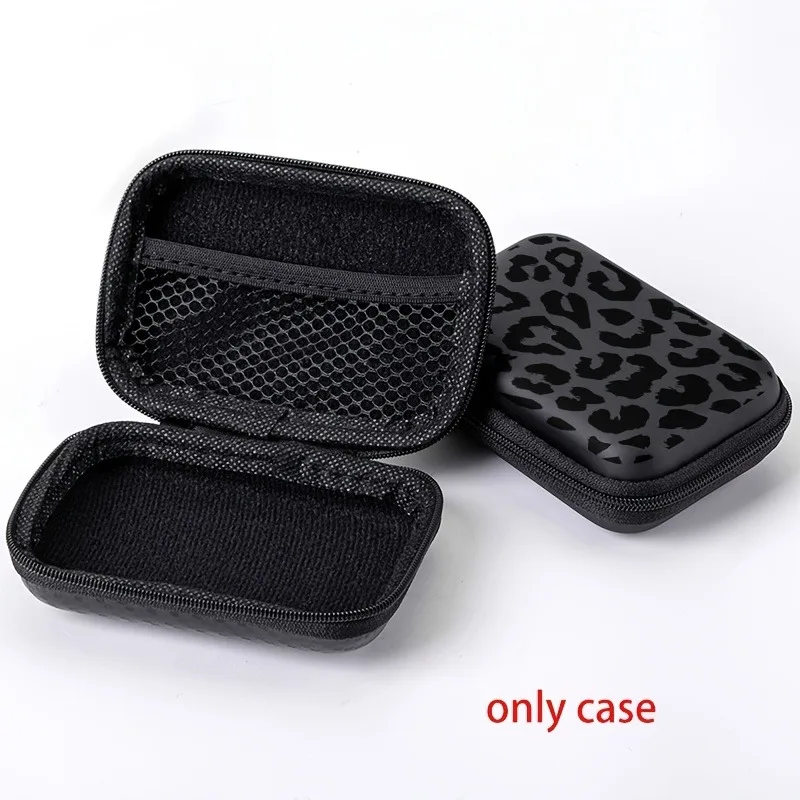 Black Leopard Print EVA Hard Shell Electronics Organizer Shockproof Portable Cable Organizer Bag for Earphone Charger Data Cable view 3