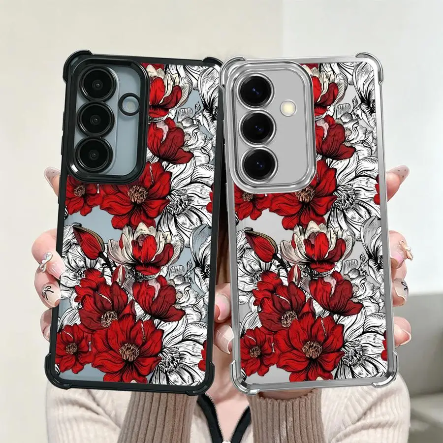 Чехол для телефона Samsung Galaxy A14 A04 A54 A34 A73 A13 A16 A06 A23 A51 A12 A03 A33 A50 A15 A05 A07 A53 A24 A52 Red Magnolia