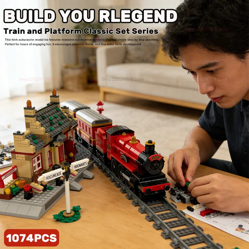 New 1074pcs Express Train Station Building Blocks DIY Model Set Collector's Edition Assembly Bricks Toys For Boy Adult Kid Gifts
