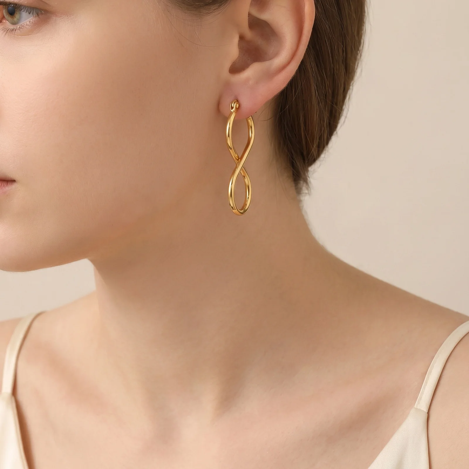 Twisted Infinity Earrings for Women, 18K Gold Plated Stainless Steel Trendy Minimalist Geometric Hoop Jewelry Waterproof