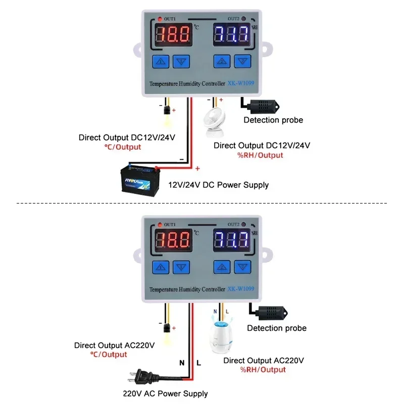 W1099 Digital LED Temperature Humidity Controller 12V 24V 110V 220V Thermometer Hygrometer Meter Sensor Thermostat For Incubator image 4