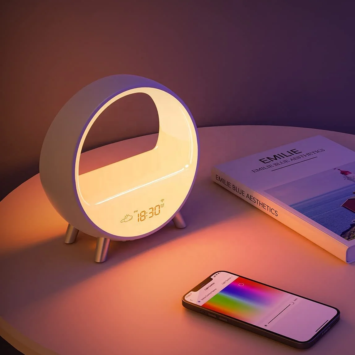 LED Decorative Smart Alarm Clock Colorful Atmosphere Desktop Lamp Wake - up Light  Speaker Night Light