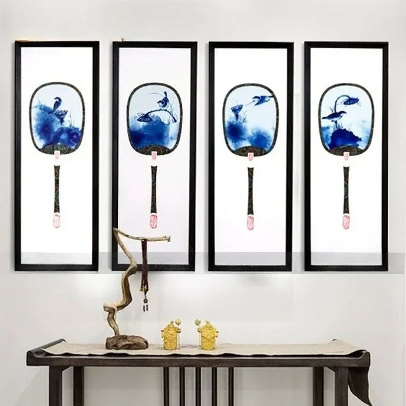 Chinese-style four-screen simple background wall, the breeze is coming