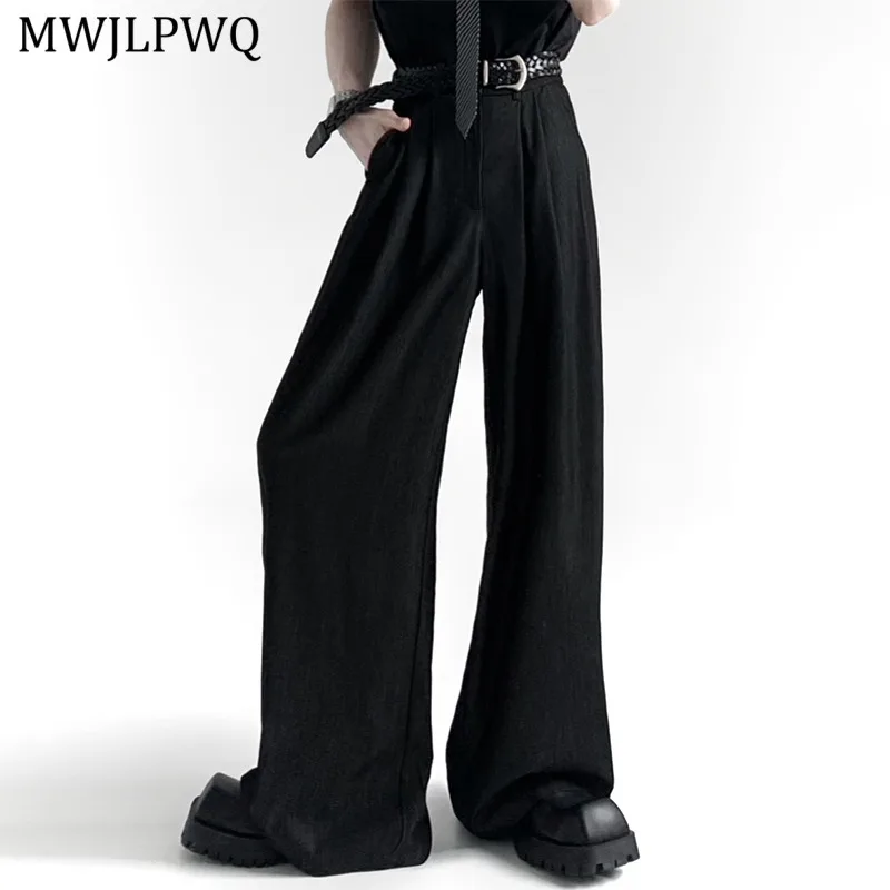 

MWJLPWQ Niche Elegant Ice Silk Suit Pants Men's 2025 Summer Loose Straight Casual Trousers High-end Drape Streetwear 11069