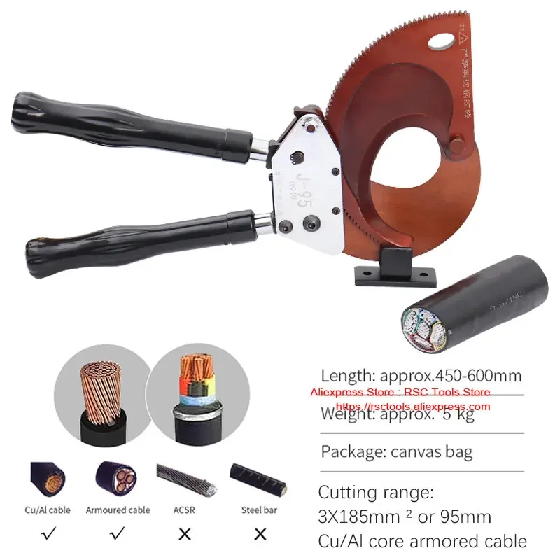 Cesoia per cavi a cricchetto J95 per il taglio di cavi manuale per cavi Cu/Alu corazzati da 3 * 185 mm2 o 95 mm