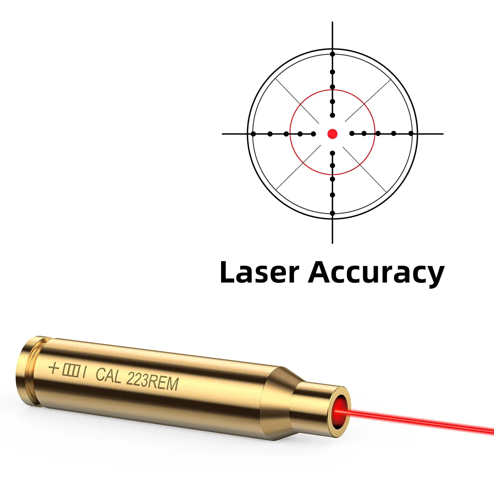 EZshoot Bore Sight 223 5,56 mm roter Laser-Schussprüfer mit zusätzlichen Batterien zum Sichtfahren, Jagd, Schießen im Freien, Messing